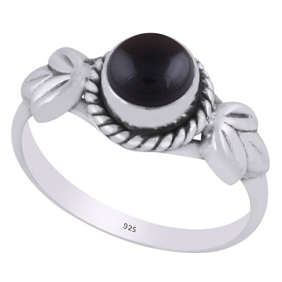 Alluring Twisted Wire Work Around Black Onyx Round Shape 925 Sterling Solid Silver Ring - R3403550-14