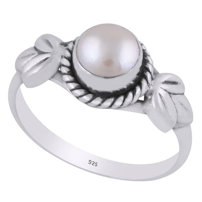 Alluring Twisted Wire Work Around Pearl Round Shape 925 Sterling Solid Silver Ring - R3403550-15