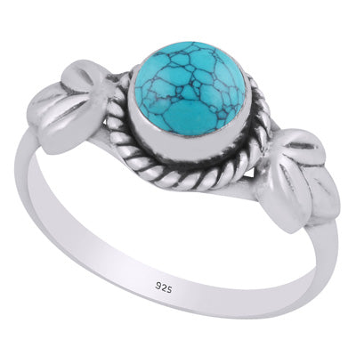 Alluring Twisted Wire Work Around Turquoise Round Shape 925 Sterling Solid Silver Ring - R3403550-3