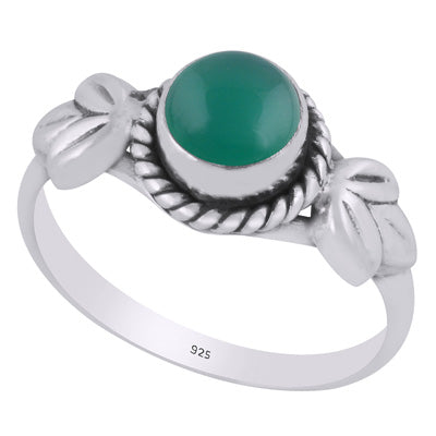Alluring Twisted Wire Work Around Green Onyx Round Shape 925 Sterling Solid Silver Ring - R3403550-8