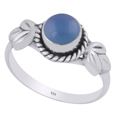 Alluring Twisted Wire Work Around Blue Chalcedony Round Shape 925 Sterling Solid Silver Ring - R3403550-9