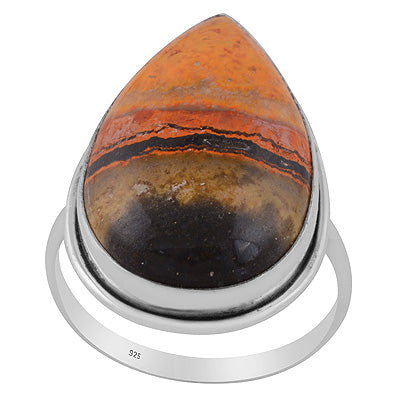 Stunning Plain Statement BumbleBee Jasper Pear Shape 925 Sterling Solid Silver Ring - R3403551-12