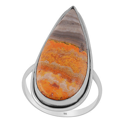 Stunning Plain Statement BumbleBee Jasper Pear Shape 925 Sterling Solid Silver Ring - R3403551-15