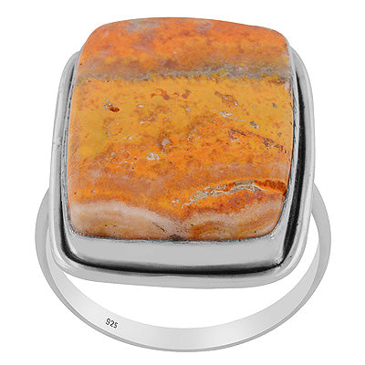 Stunning Plain Statement BumbleBee Jasper Rectangle Shape 925 Sterling Solid Silver Ring - R3403551-18