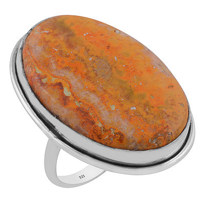 Stunning Plain Statement BumbleBee Jasper Oval Shape 925 Sterling Solid Silver Ring - R3403551-3