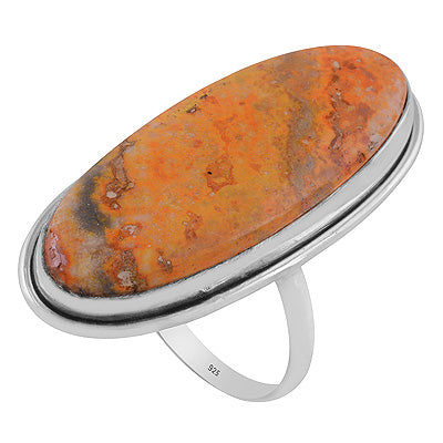 Stunning Plain Statement BumbleBee Jasper Oval Shape 925 Sterling Solid Silver Ring - R3403551-8