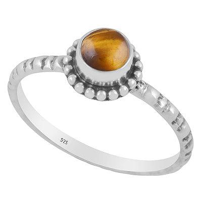 Gorgeous Rawa Around Tiger's Eye Round Shape 925 Sterling Solid Silver Ring - R3403553-11