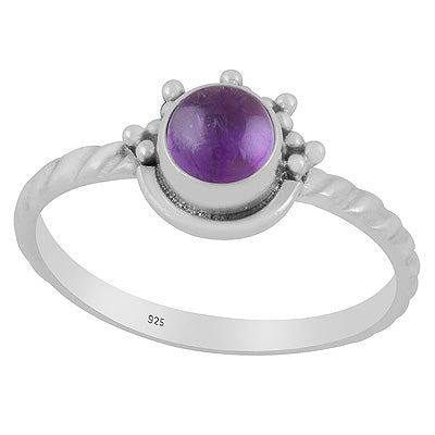 Classic Minimal Texture Band Amethyst Round Shape 925 Sterling Solid Silver Ring - R3403554-1