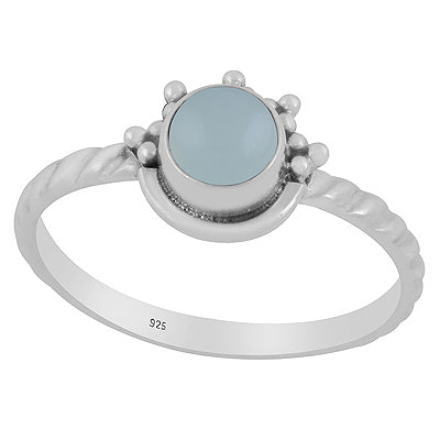Classic Minimal Texture Band Aqua Chalcedony Round Shape 925 Sterling Solid Silver Ring - R3403554-10