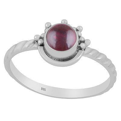 Classic Minimal Texture Band Garnet Round Shape 925 Sterling Solid Silver Ring - R3403554-2