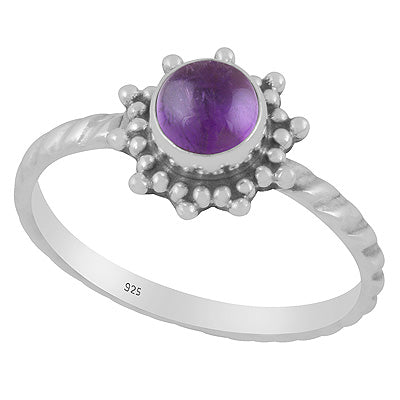 Classic Rawa Work Around Amethyst Round Shape 925 Sterling Solid Silver Ring - R3403555-1