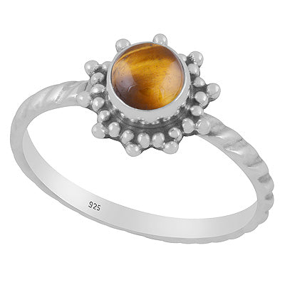 Classic Rawa Work Around Tiger's Eye Round Shape 925 Sterling Solid Silver Ring - R3403555-11