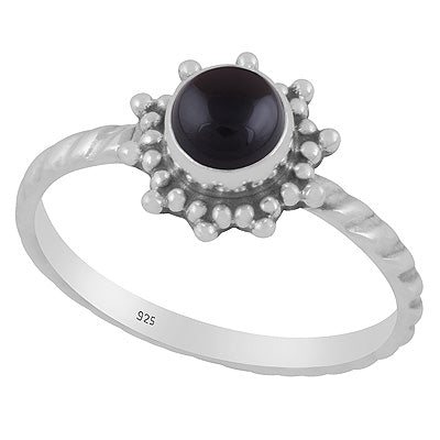 Classic Rawa Work Around Black Onyx Round Shape 925 Sterling Solid Silver Ring - R3403555-14