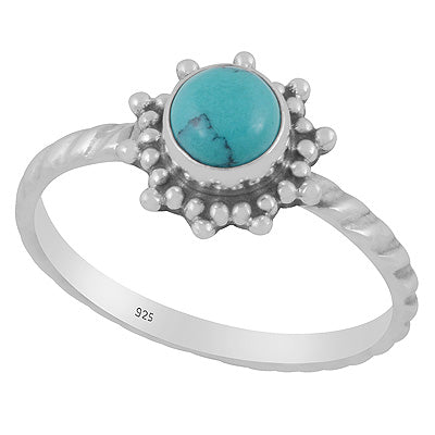 Classic Rawa Work Around Turquoise Round Shape 925 Sterling Solid Silver Ring - R3403555-3