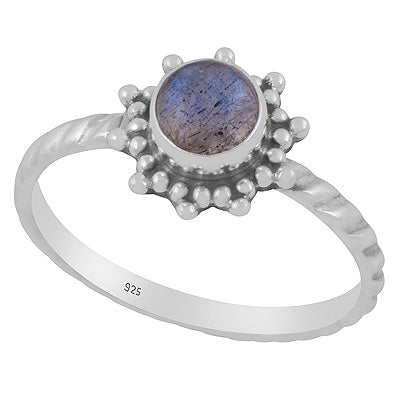 Classic Rawa Work Around Labradorite Round Shape 925 Sterling Solid Silver Ring - R3403555-5