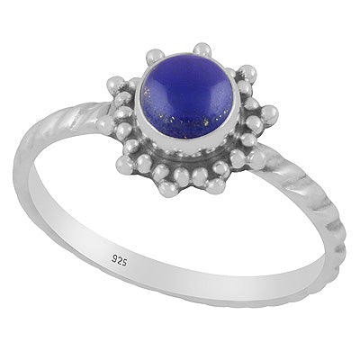 Classic Rawa Work Around Lapis Round Shape 925 Sterling Solid Silver Ring - R3403555-6