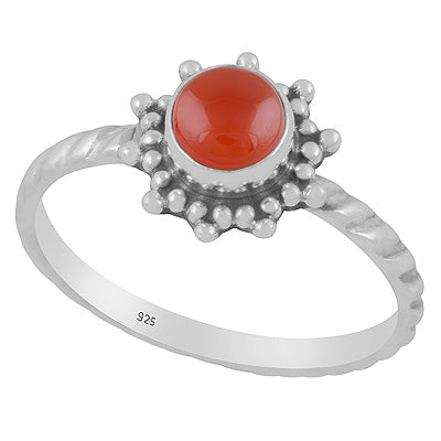 Classic Rawa Work Around Carnelian Round Shape 925 Sterling Solid Silver Ring - R3403555-7