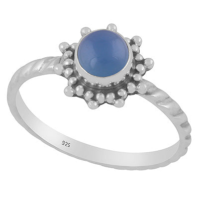 Classic Rawa Work Around Blue Chalcedony Round Shape 925 Sterling Solid Silver Ring - R3403555-9