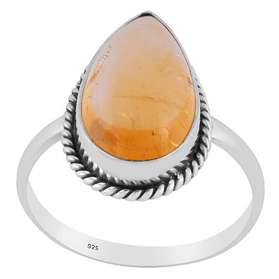 Authentic Wire Work Around Citrine Pear Shape 925 Sterling Solid Silver Ring - R3403558-7