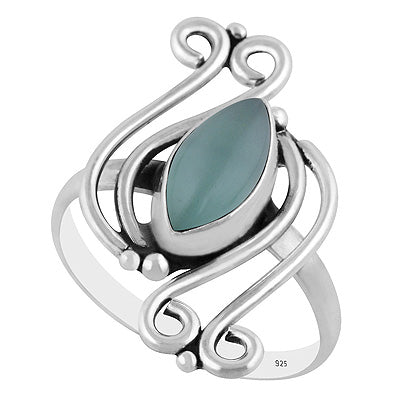 Alluring Wire & Rawa Pattern Work Around Aqua Chalcedony Marquise Shape 925 Sterling Solid Silver Ring - R3403561-10