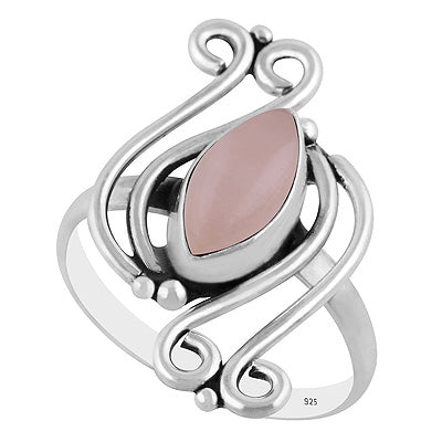 Alluring Wire & Rawa Pattern Work Around Rose Quartz Marquise Shape 925 Sterling Solid Silver Ring - R3403561-13