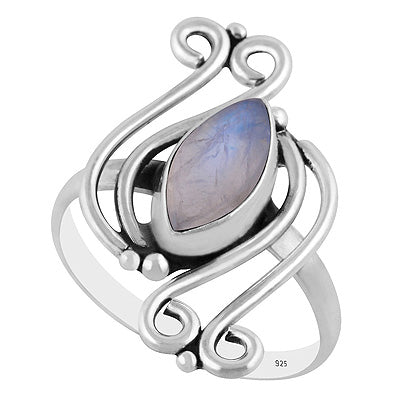 Alluring Wire & Rawa Pattern Work Around Rainbow Moonstone Marquise Shape 925 Sterling Solid Silver Ring - R3403561-4