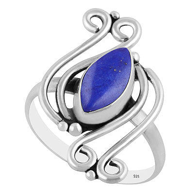 Alluring Wire & Rawa Pattern Work Around Lapis Marquise Shape 925 Sterling Solid Silver Ring - R3403561-6