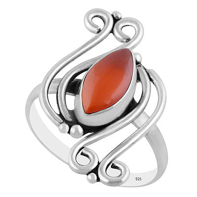 Alluring Wire & Rawa Pattern Work Around Carnelian Marquise Shape 925 Sterling Solid Silver Ring - R3403561-7