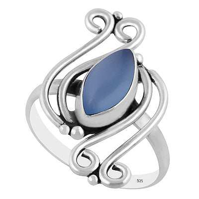 Alluring Wire & Rawa Pattern Work Around Blue Chalcedony Marquise Shape 925 Sterling Solid Silver Ring - R3403561-9