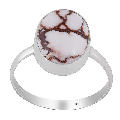 Beautiful Plain Collet Around Wild Horse Jasper Oval Shape 925 Sterling Solid Silver Ring - R3403565-17
