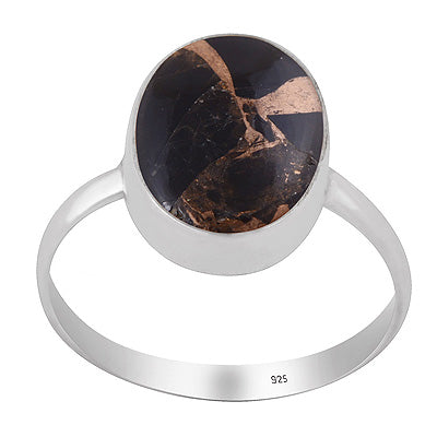 Beautiful Plain Collet Around Black Copper Turquoise Oval Shape 925 Sterling Solid Silver Ring - R3403565-20