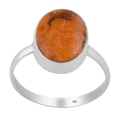Beautiful Plain Collet Around Coral Mohave Oval Shape 925 Sterling Solid Silver Ring - R3403565-21