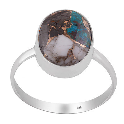 Beautiful Plain Collet Around Oyster Copper Turquoise Oval Shape 925 Sterling Solid Silver Ring - R3403565-26