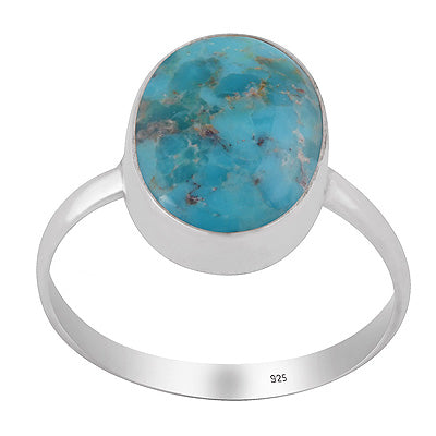 Beautiful Plain Collet Around Mohave Turquoise Oval Shape 925 Sterling Solid Silver Ring - R3403565-28