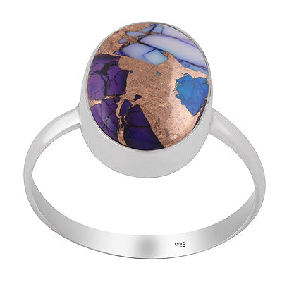 Beautiful Plain Collet Around Purple Copper Turquoise Oval Shape 925 Sterling Solid Silver Ring - R3403565-31