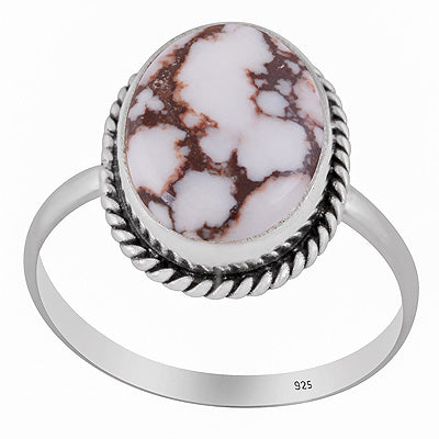 Authentic Wire Work Around Wild Horse Jasper Oval Shape 925 Sterling Solid Silver Ring - R3403566-14