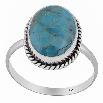 Authentic Wire Work Around Mohave Turquoise Oval Shape 925 Sterling Solid Silver Ring - R3403566-20