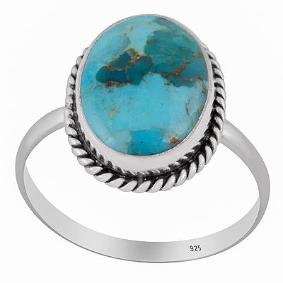 Authentic Wire Work Around Mohave Turquoise Oval Shape 925 Sterling Solid Silver Ring - R3403566-21