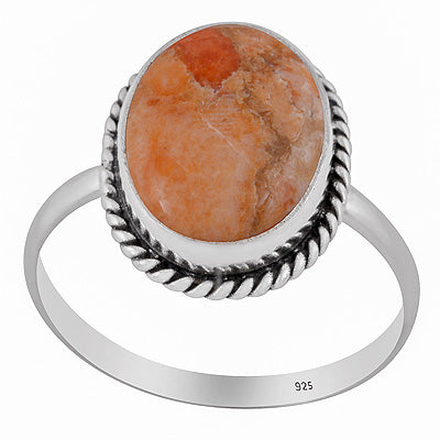 Authentic Wire Work Around Coral Mohave Oval Shape 925 Sterling Solid Silver Ring - R3403566-23