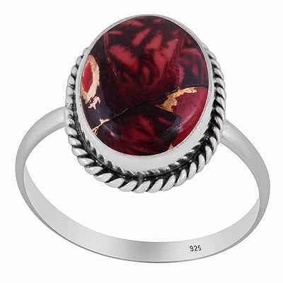 Authentic Wire Work Around Red Rose Dahlia Copper Turquoise Oval Shape 925 Sterling Solid Silver Ring - R3403566-3