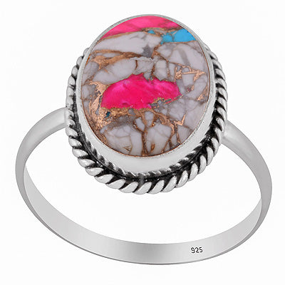 Authentic Wire Work Around Cotton Candy Copper Turquoise Oval Shape 925 Sterling Solid Silver Ring - R3403566-30