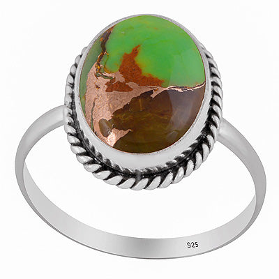 Authentic Wire Work Around Green Copper Turquoise Oval Shape 925 Sterling Solid Silver Ring - R3403566-34