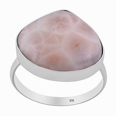 Beautiful Plain Collet Around Pink Larimar Pear Shape 925 Sterling Solid Silver Ring - R3403567-2