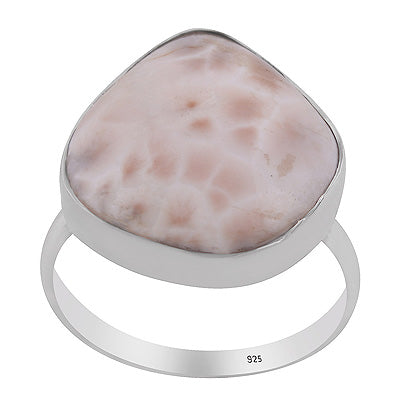 Beautiful Plain Collet Around Pink Larimar Irregular Shape 925 Sterling Solid Silver Ring - R3403567-7