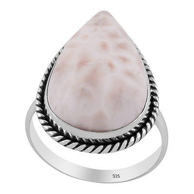 Authentic Wire Work Around Pink Larimar Pear Shape 925 Sterling Solid Silver Ring - R3403568-4