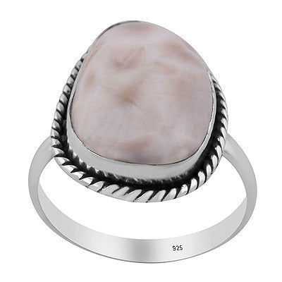 Authentic Wire Work Around Pink Larimar Irregular Shape 925 Sterling Solid Silver Ring - R3403568-9