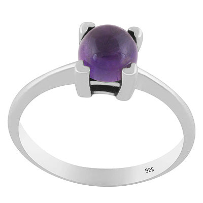 Stunning Prong Setting Around Amethyst Round Shape 925 Sterling Solid Silver Ring - R3403571-1