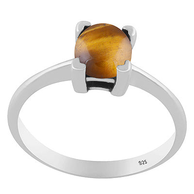Stunning Prong Setting Around Tiger's Eye Round Shape 925 Sterling Solid Silver Ring - R3403571-11