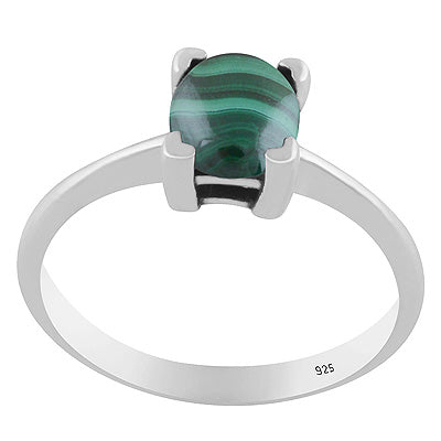 Stunning Prong Setting Around Malachite Round Shape 925 Sterling Solid Silver Ring - R3403571-12