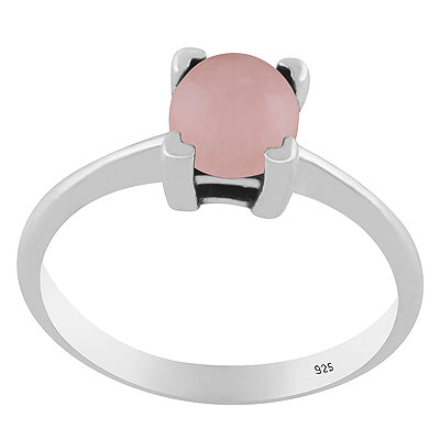 Stunning Prong Setting Around Rose Quartz Round Shape 925 Sterling Solid Silver Ring - R3403571-13